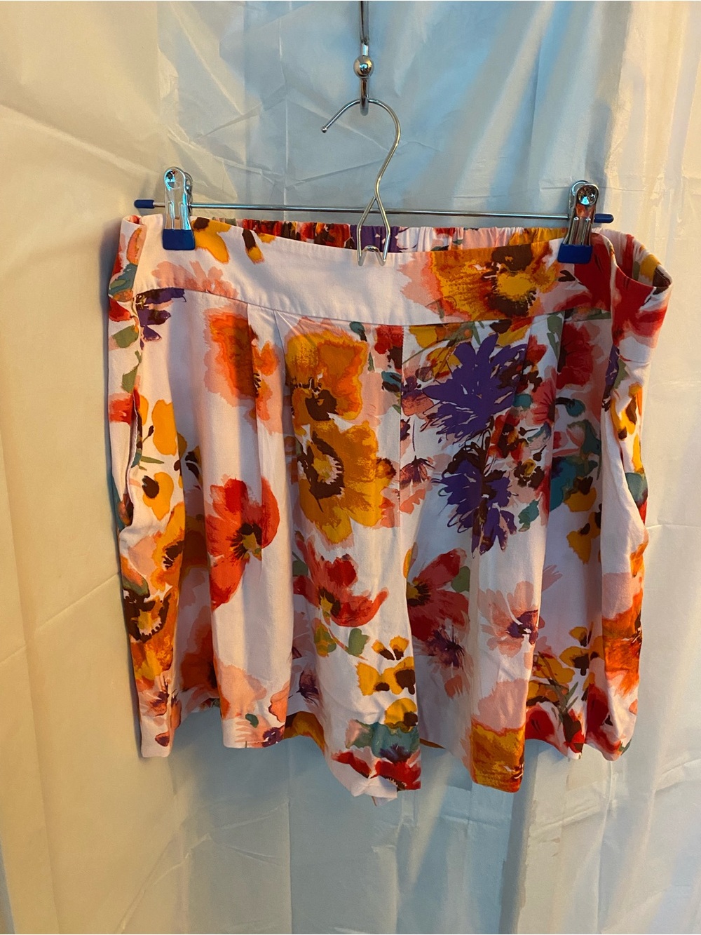 H&M White Floral Mini Skort with Orange, Purple & Yellow Blooms